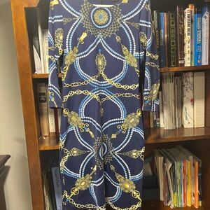 J. McLaughlin Navy and Gold sheath catalyst jewels Sophia London Dress